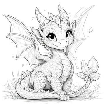 kid's coloring book, a cute dragon
