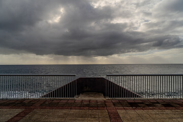 View of the sea from the terrace  of Madeira , Portugal on a cloudy day