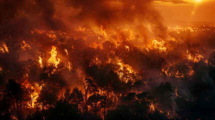 Wildfire global warming problem, climate change concept, forest fire, nature destruction, damaged environment