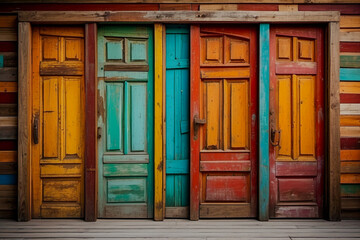 old wooden door Colorful retro