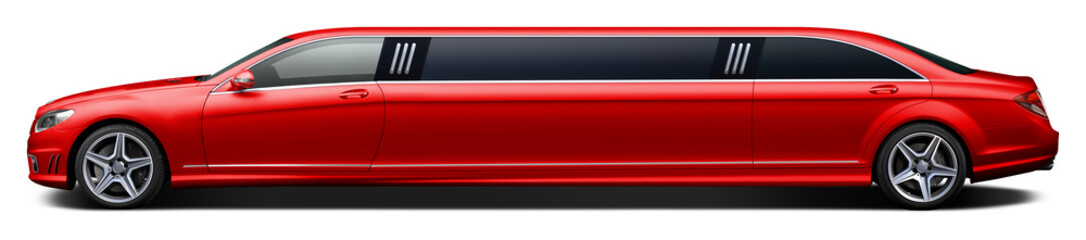 Modern red limousine on a transparent background in png format. - obrazy, fototapety, plakaty