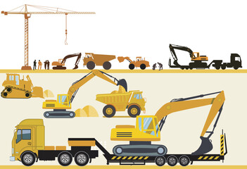 Craftsmen and construction workers on the road construction site illustration - 761596925