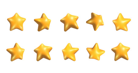 3D yellow stars set. Realistic 3d yellow stars set from different angles.