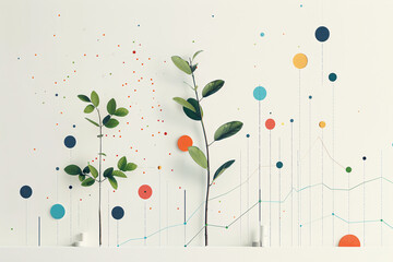 Abstract design with plants and colorful geometric shapes