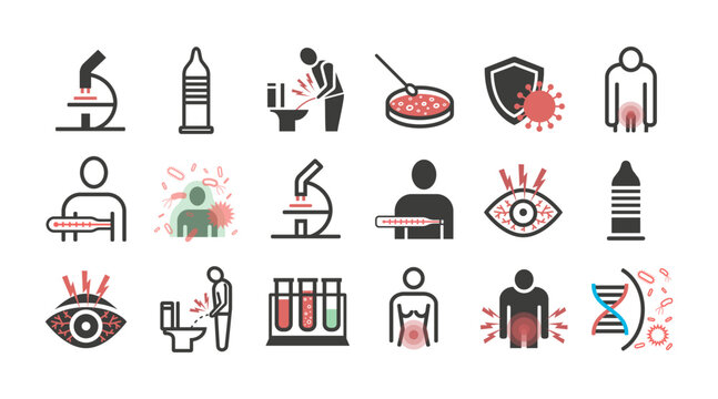 Appendicitis. Symptoms, Treatment. Line icons set. Vector signs for web graphics.