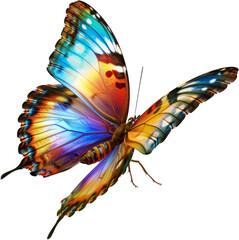 Vibrant colored butterfly with open wings, cut out transparent