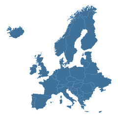 Blue Europe map with countries outline for presentations, posters, infographics