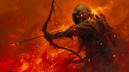 man bow face face flaming skeleton gital art style illustration painting