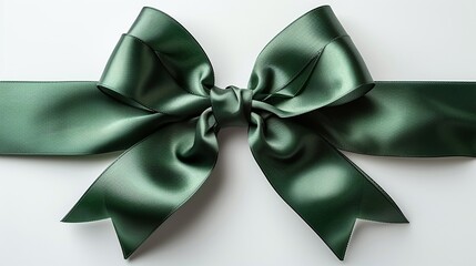 Lush green ribbon bow symbolizing freshness and vitality on a white background
