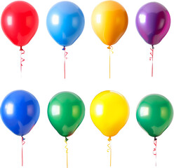 Colorful helium balloons with glossy finish, cut out transparent