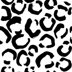 Black and White Leopard Print Brush Seamless Pattern - 761599194