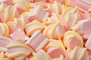 Group of pink marshmallows close-up. Colorful marshmallow candies for background use - 761599326
