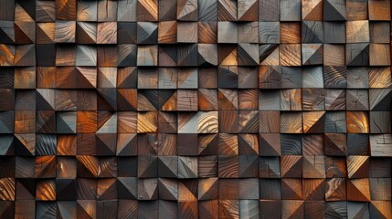 Abstract brown wooden glazed glossy deco glamour mosaic tile wall texture with geometric shapes - Wood background illustration