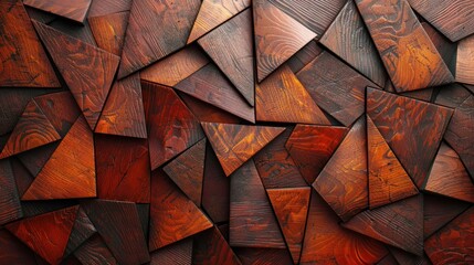 Abstract brown wooden glazed glossy deco glamour mosaic tile wall texture with geometric shapes - Wood background illustration