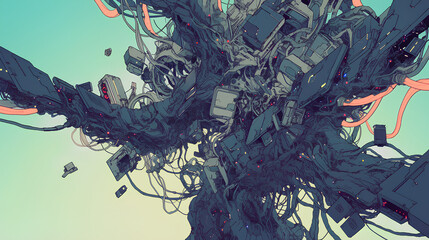 illustration of a monster made from screens united by cables