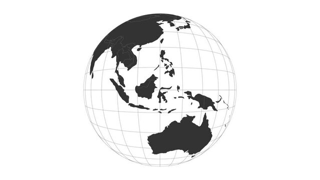 World map. Satellite (tilted perspective) projection. Animated projection. Loopable video.