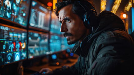 Fototapeta premium Military watchdogs carry out city surveillance from the Cyber Control Office.