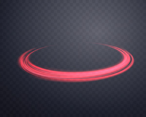 Neon realistic energy flare halo ring. Abstract light effect on a dark transparent background. Vector illustration.