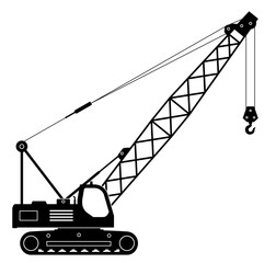 Crawler crane silhouette on white background vector illustration. Construction vehicle view from the side