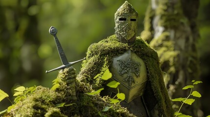 knight covered in moss. leafs