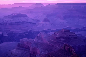Muurstickers Misty Canyon. Surreal colorful landscape inspired by Grand Canyon. Abstract colorful background image. Created with Generative AI technology © Artem