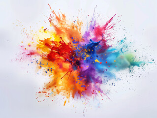 Colorful splatter explosion, expressive freedom, minimal backdrop for impactful messaging