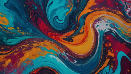 Abstract acrylic paint ink waves painting texture, bursting with vibrant colors and captivating swirls, offering a bold and energetic background for banners and designs.
