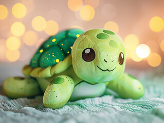 Cute kawaii squishy turtle plush toy isolated on plain background. Soft smooth lighting. 
