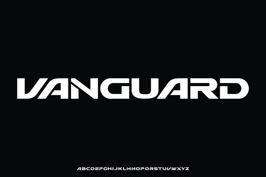 Strong futuristic alphabet display font vector. Modern vanguard bold typeface