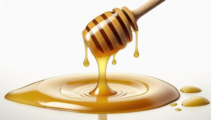 Natural honey dripping from dipper on white background. high quality photo - obrazy, fototapety, plakaty
