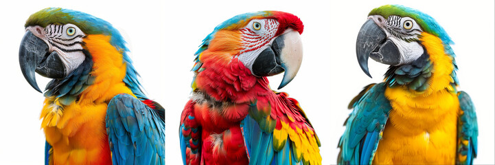 Fototapeta premium Close-up of a vibrant macaw parrot with detailed feathers and a vivid color palette.