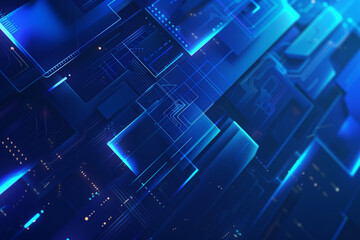 Abstract blue glowing geometric lines on dark background. Modern shiny blue rounded square lines pattern. Futuristic technology concept.