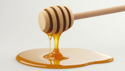 Natural honey dripping from dipper on white background. high quality photo