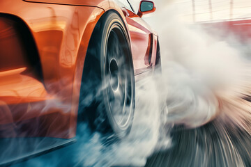 Drifting and racing concept. Background with selective focus and copy space - obrazy, fototapety, plakaty
