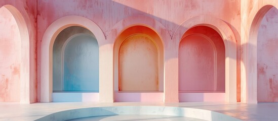 Minimalist Pastel Arches Podium: A Tranquil Invitation to Imagination and Design in a Modern Digital Painting