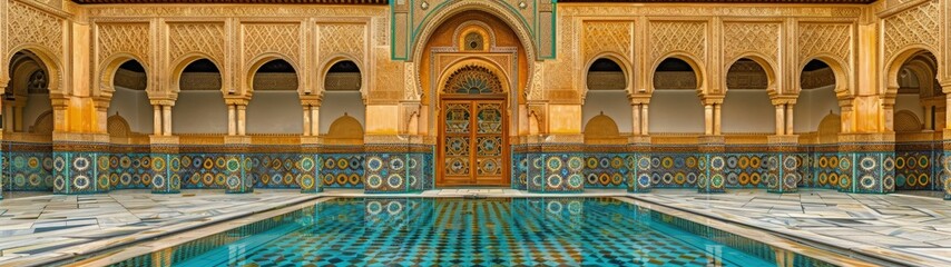 Obraz premium Ramadan background. The beauty of Islamic architecture and Islamic patterns. Best super ultra wide for wallpaper.