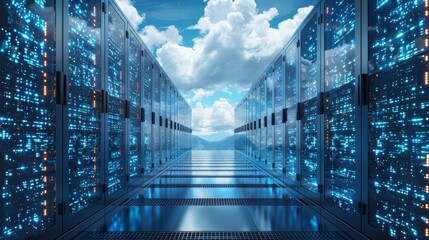 Cloud computing data center with high-speed networking - obrazy, fototapety, plakaty