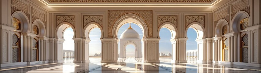 Fototapeta na wymiar Ramadan background. The beauty of Islamic architecture and Islamic patterns. Best super ultra wide for wallpaper.