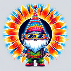 Gnome Total Solar Eclipse and Pirate Monster Cartoon Illustration with Tribal Tattoo, Carnival...