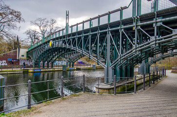 Berlin, Germany, March 6, 2024: steel bridge across a canal in Tiergarten park