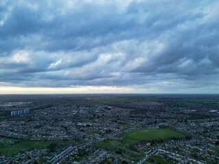 Aerial View of Luton City During Sunset