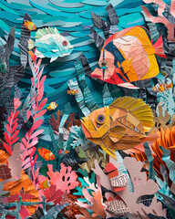 A paper collage artist at work in a coralpunk studio