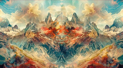 an abstract mountainous landscape, a visionary fusion conceived by various artists, depicting surreal undulating peaks and valleys. SEAMLESS PATTERN