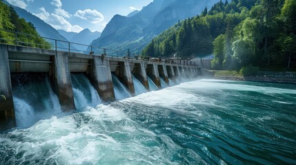 large hydroelectric dam Stores water that flows through an electric turbine.