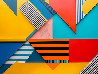An eye-catching abstract composition of colorful geometric shapes and patterns in modern art style