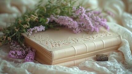 Vintage Romance Journal with Lace Cover and Wildflowers, generative ai