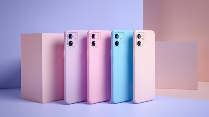 Pastel Phone Cases in Harmonious 3D Claymation Composition with Studio Lighting