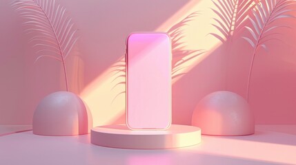 iPhone Mockup on Pink Geometric Patterned Podium