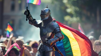 Gay knight with Rainbow flag 