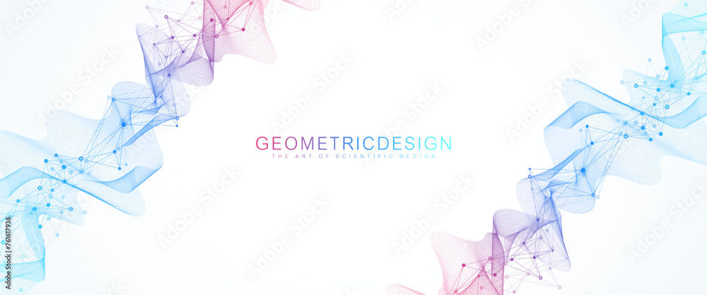 Aufkleber Abstract tech network connection dots. Digital technology and big data analysis background. White background with plexus lines. Geometric background with abstract mesh